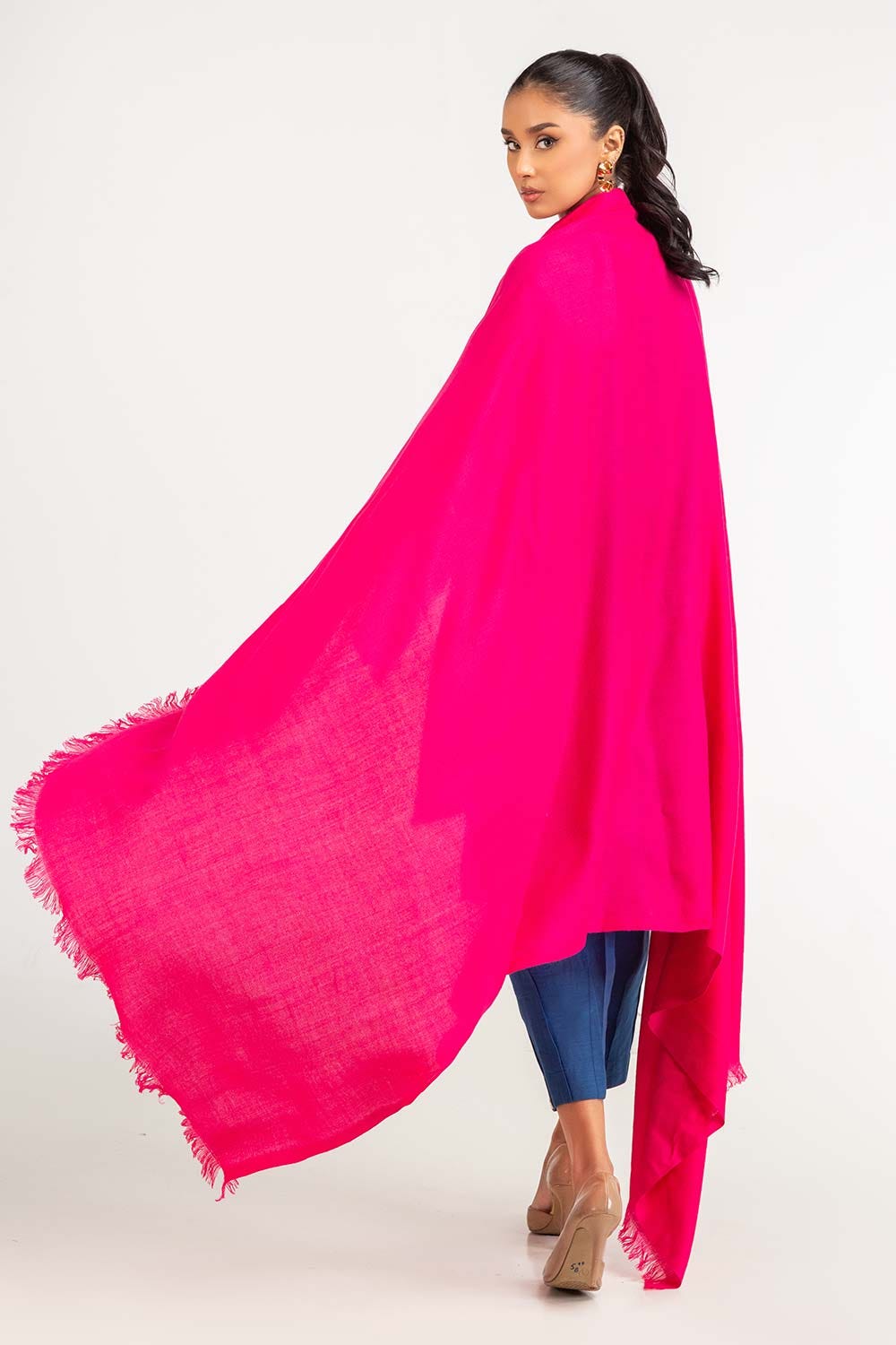 Neon Pink Plain Khadi Shawl-23-15 A