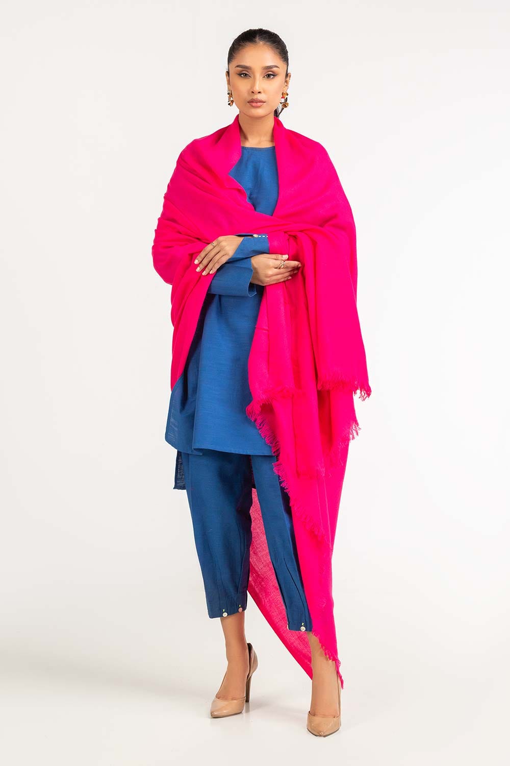 Neon Pink Plain Khadi Shawl-23-15 A