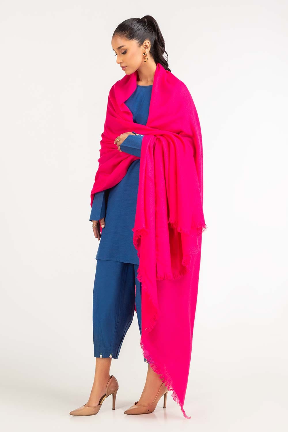 Neon Pink Plain Khadi Shawl-23-15 A