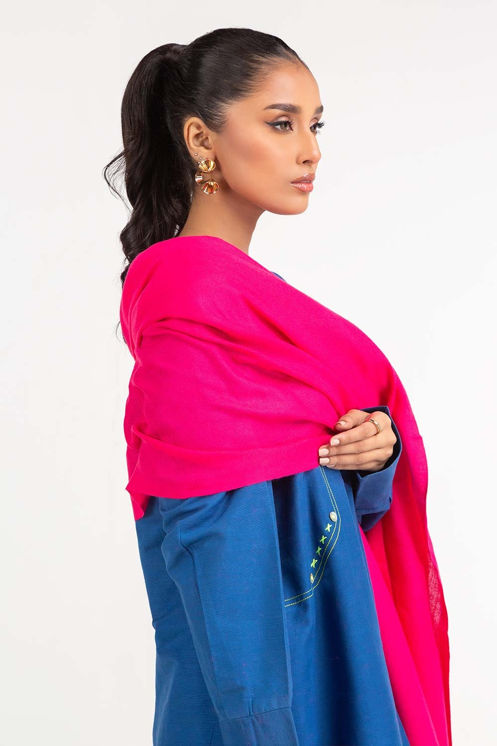 Neon Pink Plain Khadi Shawl-23-15 A