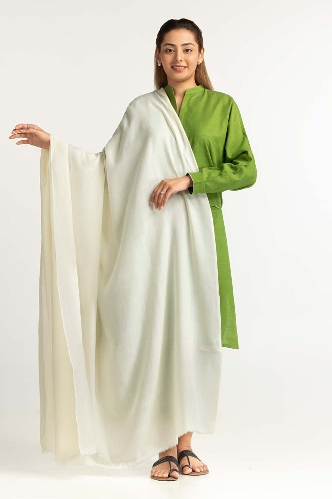 Off-White Plain Woolen Shawl-23-16 B