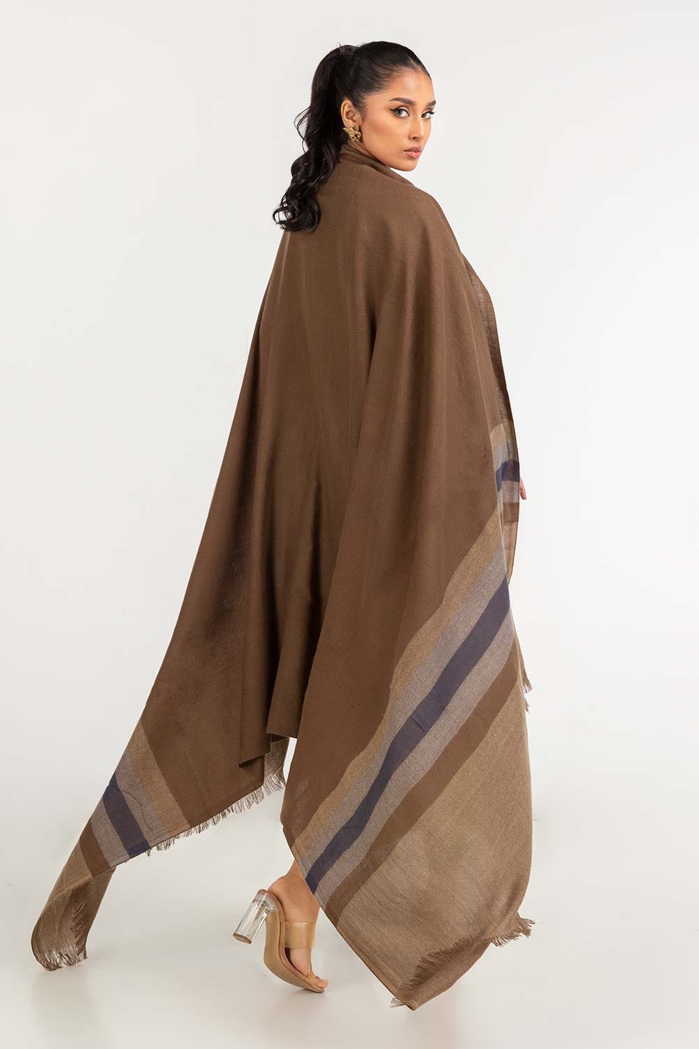Brown Border Line Shawl-23-23 C