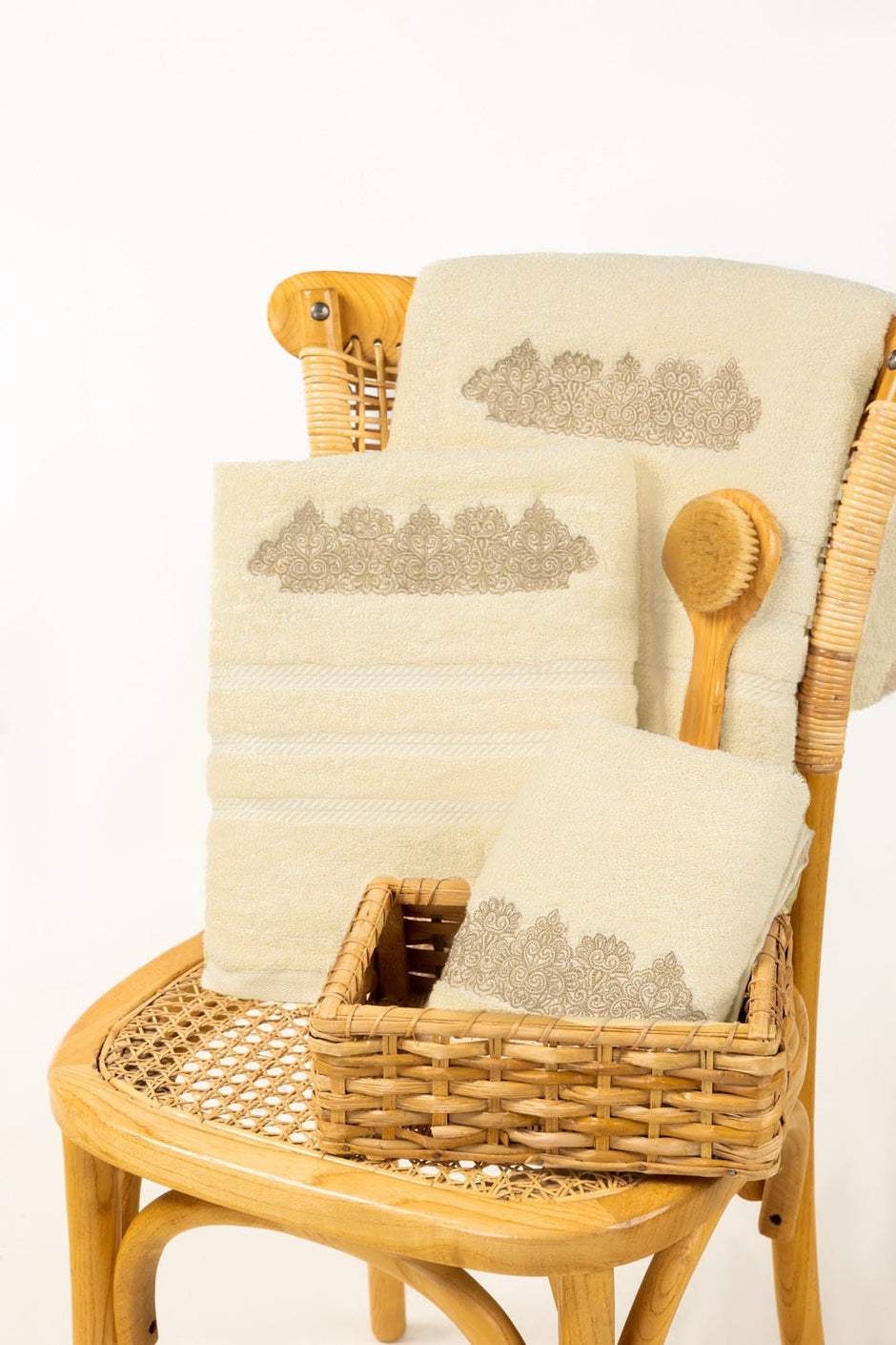Cream Combed Embroidered towel 25