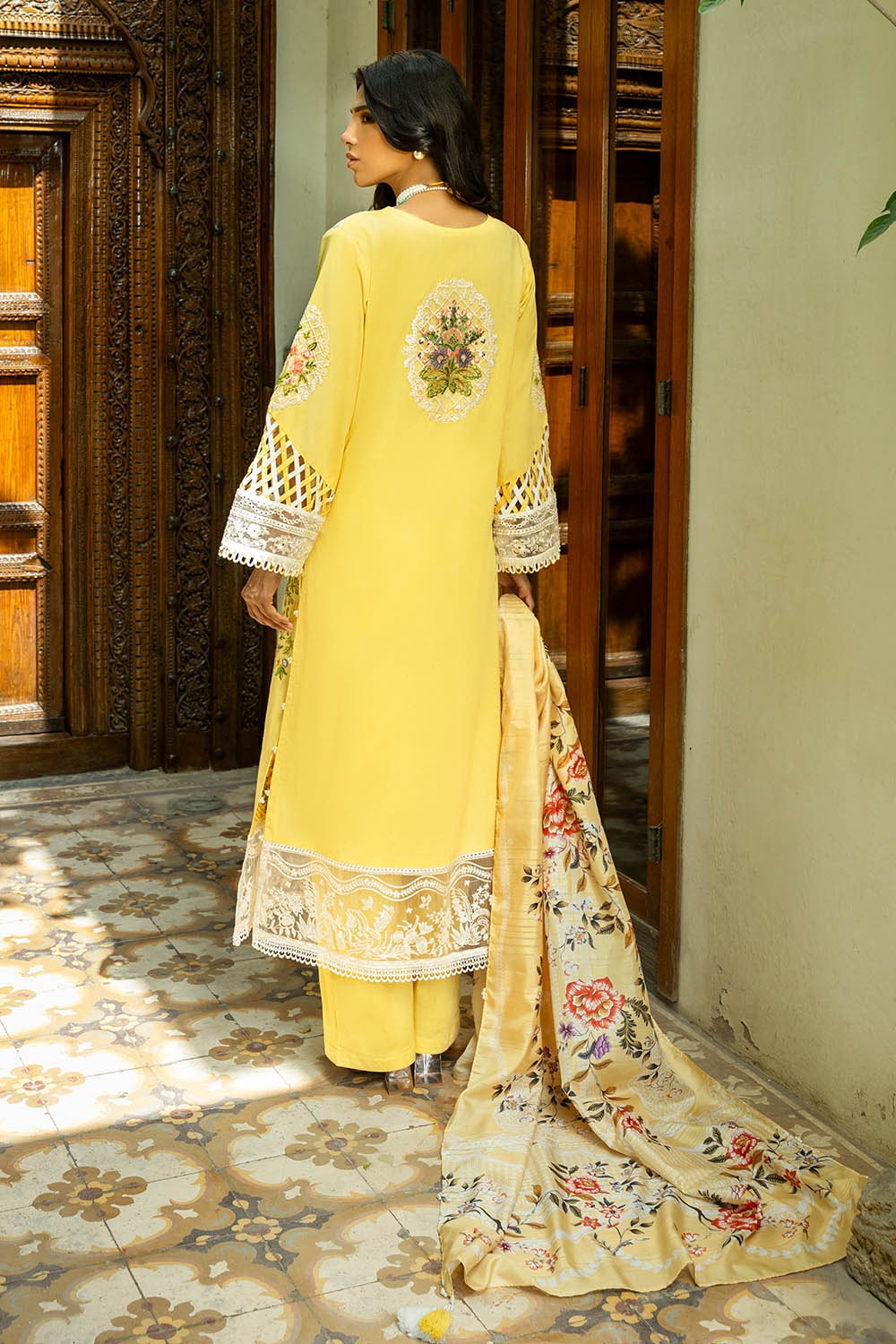 3 Piece Unstitched Embroidered Lawn Suit with Printed Tussar Silk Dupatta SP-52049