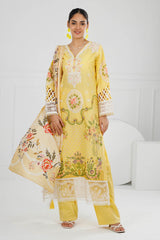 3 Piece Unstitched Embroidered Lawn Suit with Printed Tussar Silk Dupatta SP-52049