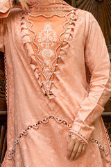 3 Piece Unstitched Gold Lacquer Printed Suit with Burnout Silk Dupatta SP-52046
