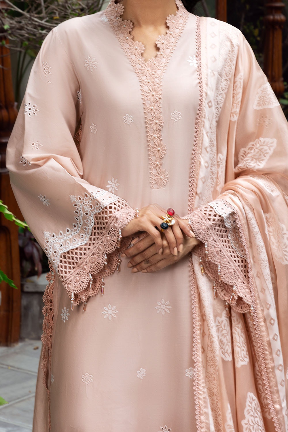 3 Piece Unstitched Schfilli Embroidered Lawn Suit with Burnout Silk Dupatta SP-52047