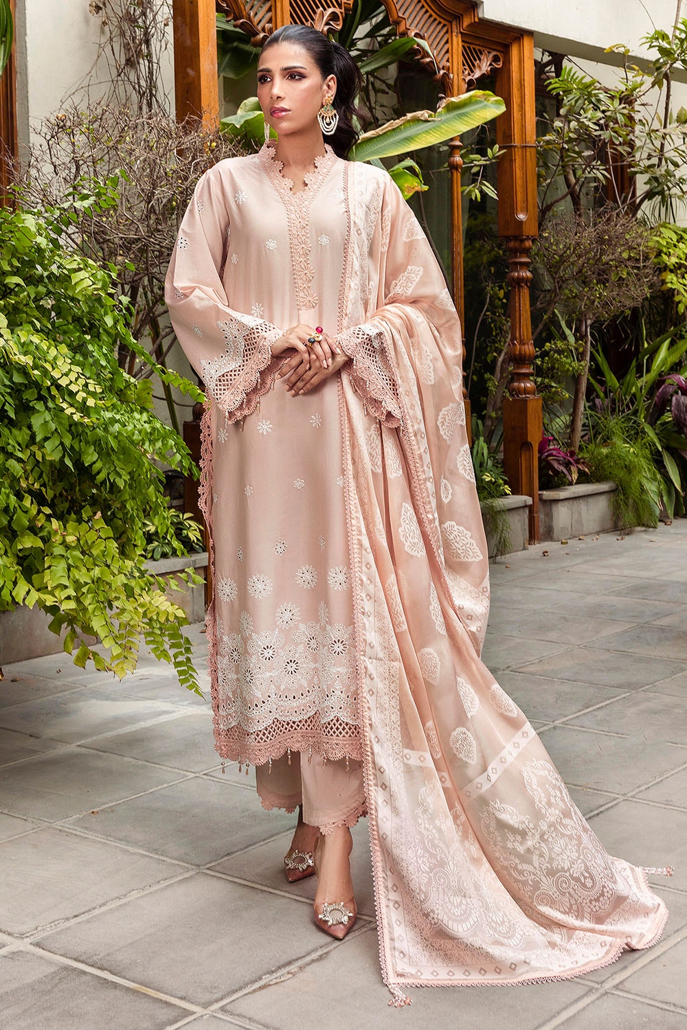3 Piece Unstitched Schfilli Embroidered Lawn Suit with Burnout Silk Dupatta SP-52047