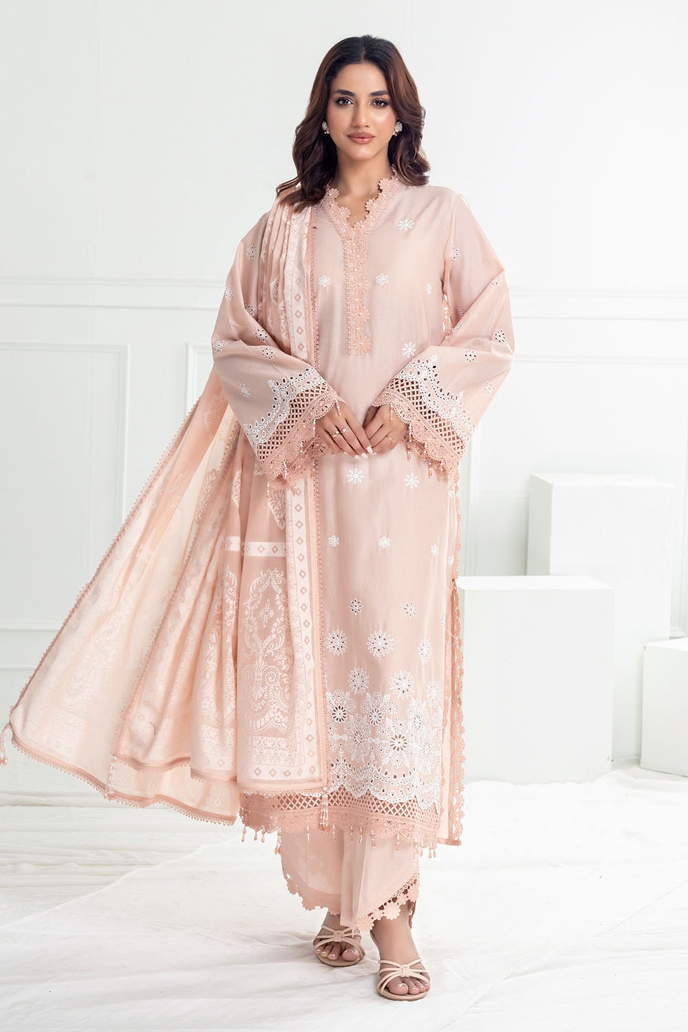 3 Piece Unstitched Schfilli Embroidered Lawn Suit with Burnout Silk Dupatta SP-52047