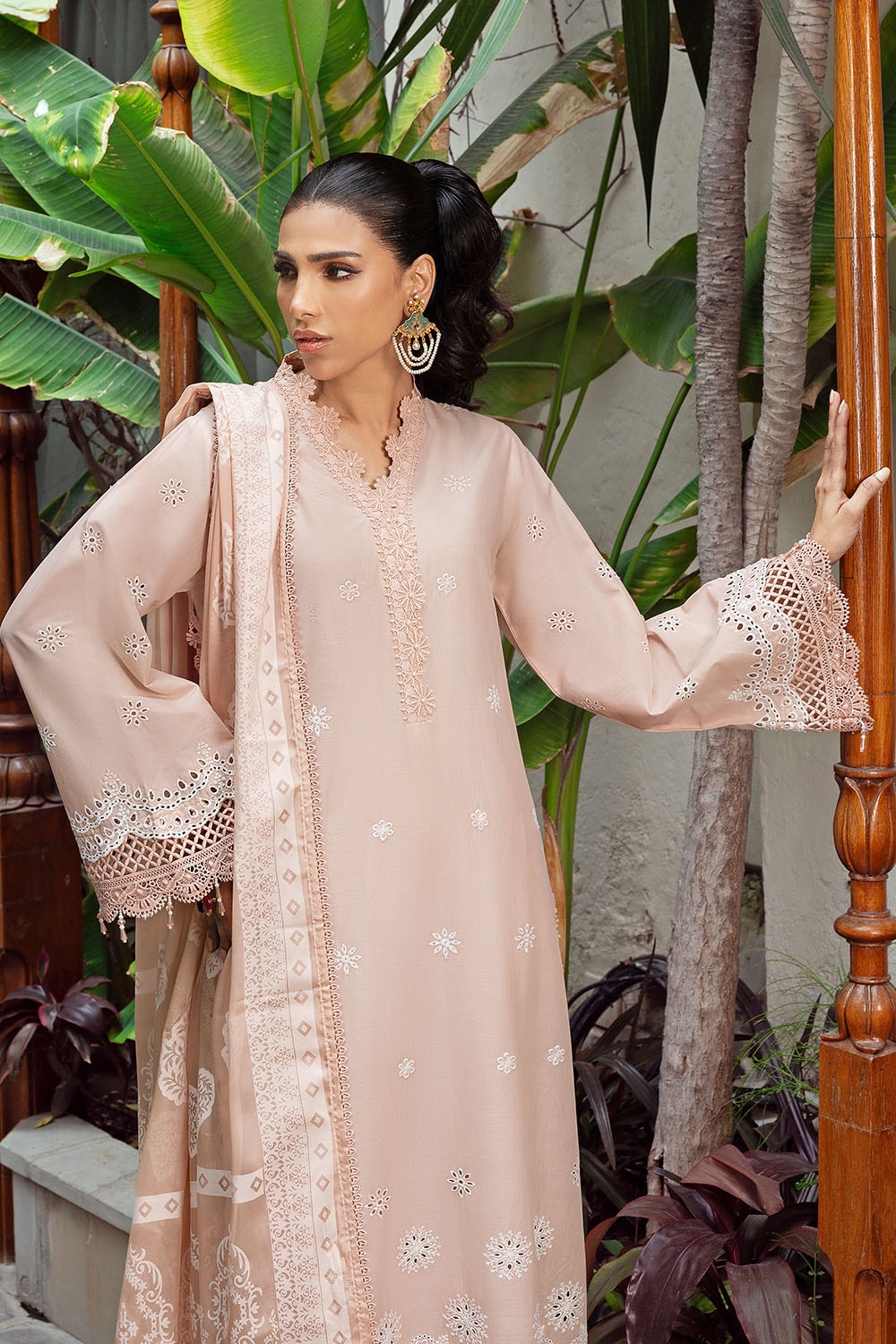 3 Piece Unstitched Schfilli Embroidered Lawn Suit with Burnout Silk Dupatta SP-52047