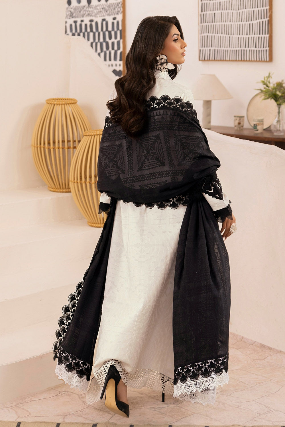 3 Piece Unstitched Embroidered Jacquard Suit with Burnout Raw Silk Dupatta FE-52082