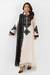 3 Piece Unstitched Embroidered Jacquard Suit with Burnout Raw Silk Dupatta FE-52082