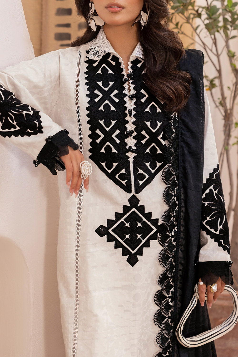 3 Piece Unstitched Embroidered Jacquard Suit with Burnout Raw Silk Dupatta FE-52082