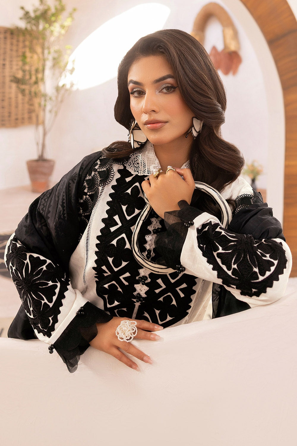 3 Piece Unstitched Embroidered Jacquard Suit with Burnout Raw Silk Dupatta FE-52082
