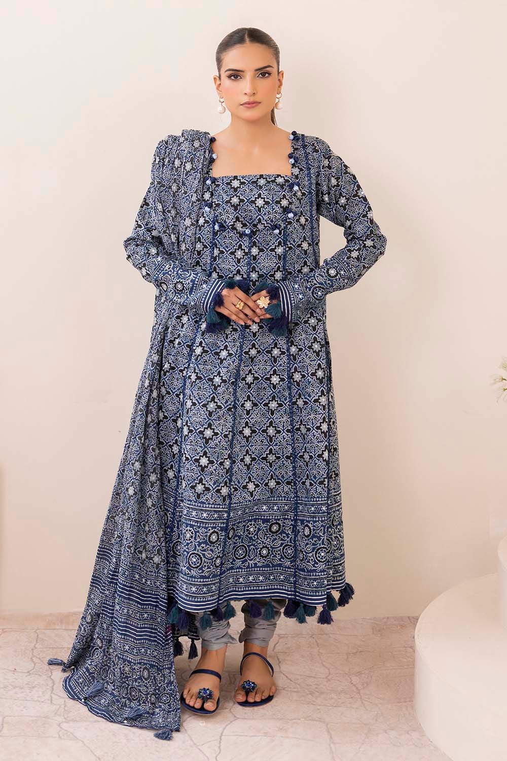 3 Piece Unstitched Silver Printed Lawn Suit CL-52622