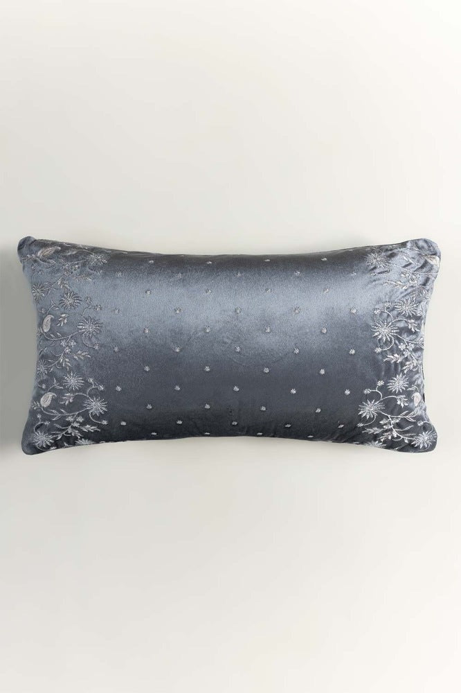 Sitara Grey Velvet Embroidered Cushion Cover