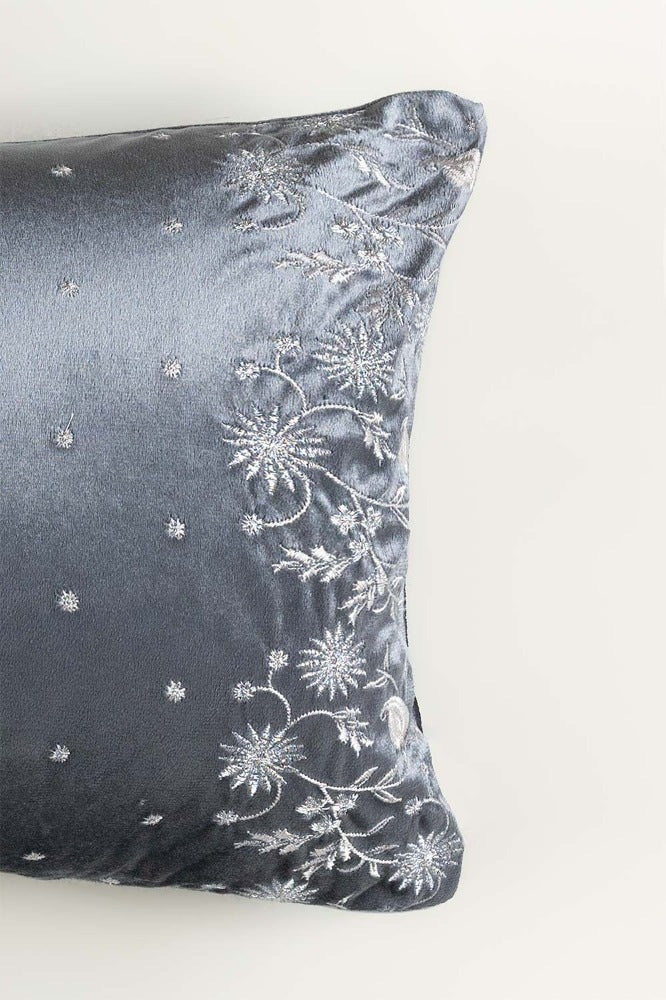 Sitara Grey Velvet Embroidered Cushion Cover