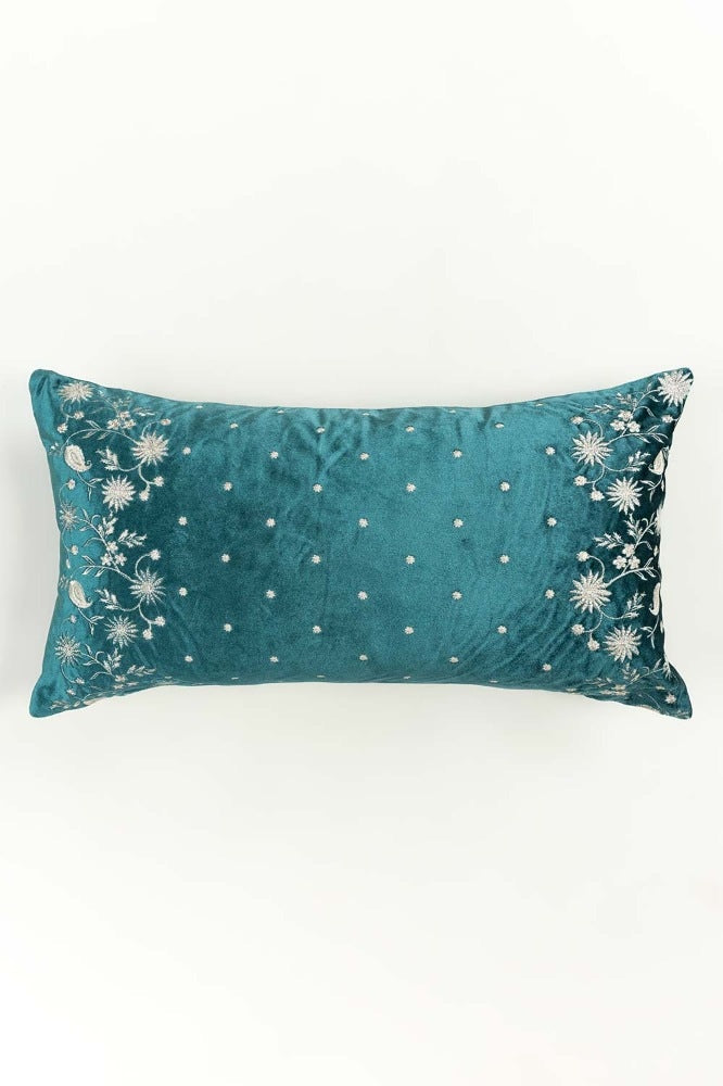 Sitara Sea Velvet Embroidered Cushion Cover