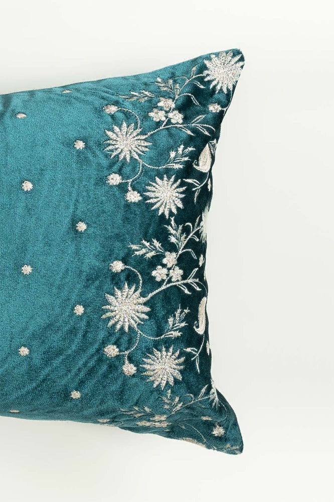 Sitara Sea Velvet Embroidered Cushion Cover