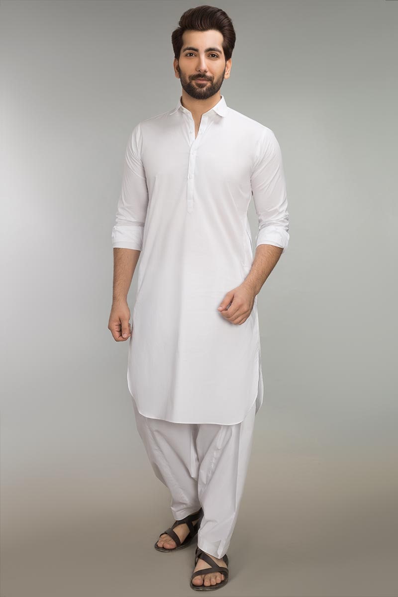 100% Cotton Fashion Stitched Suit Regular Fit White SKS-122