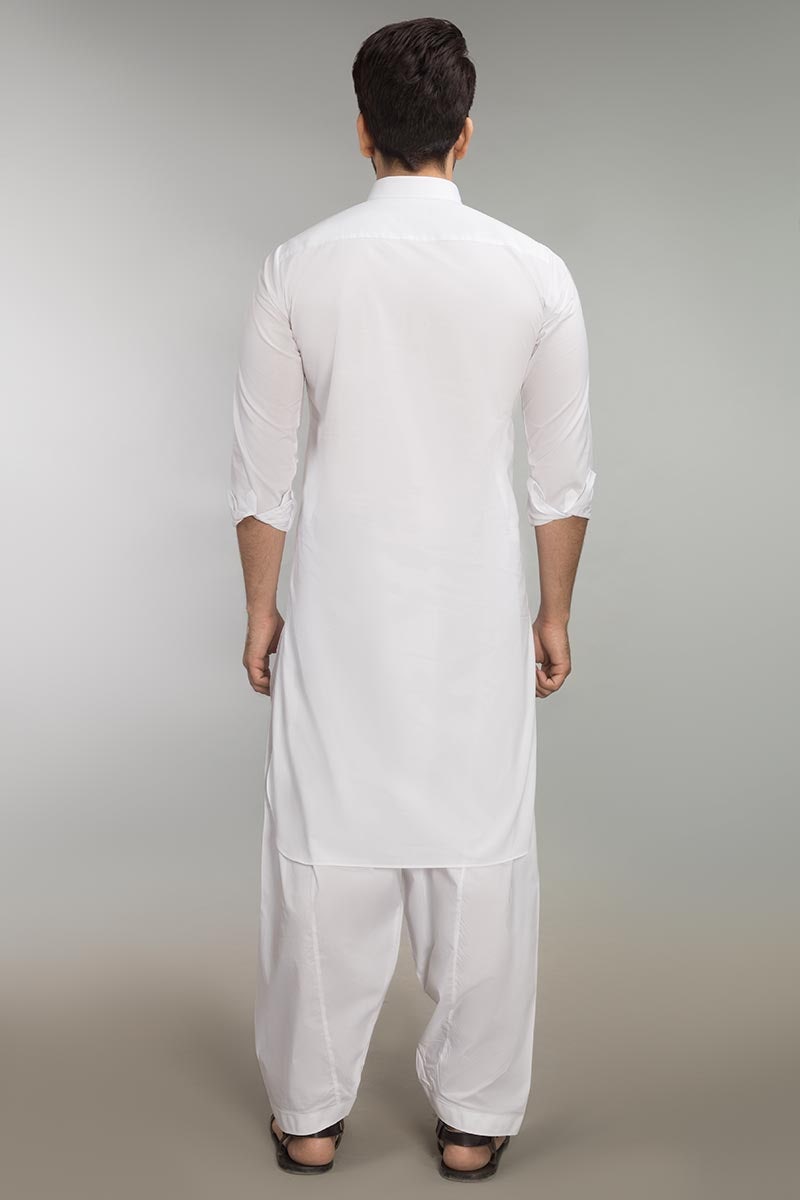 100% Cotton Fashion Stitched Suit Regular Fit White SKS-122