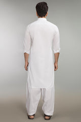 100% Cotton Fashion Stitched Suit Regular Fit White SKS-122