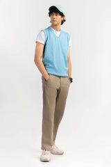 Sky Blue Basic V Neck Sleeveless Sweater SWT-BSLVN-22-012