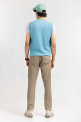 Sky Blue Basic V Neck Sleeveless Sweater SWT-BSLVN-22-012