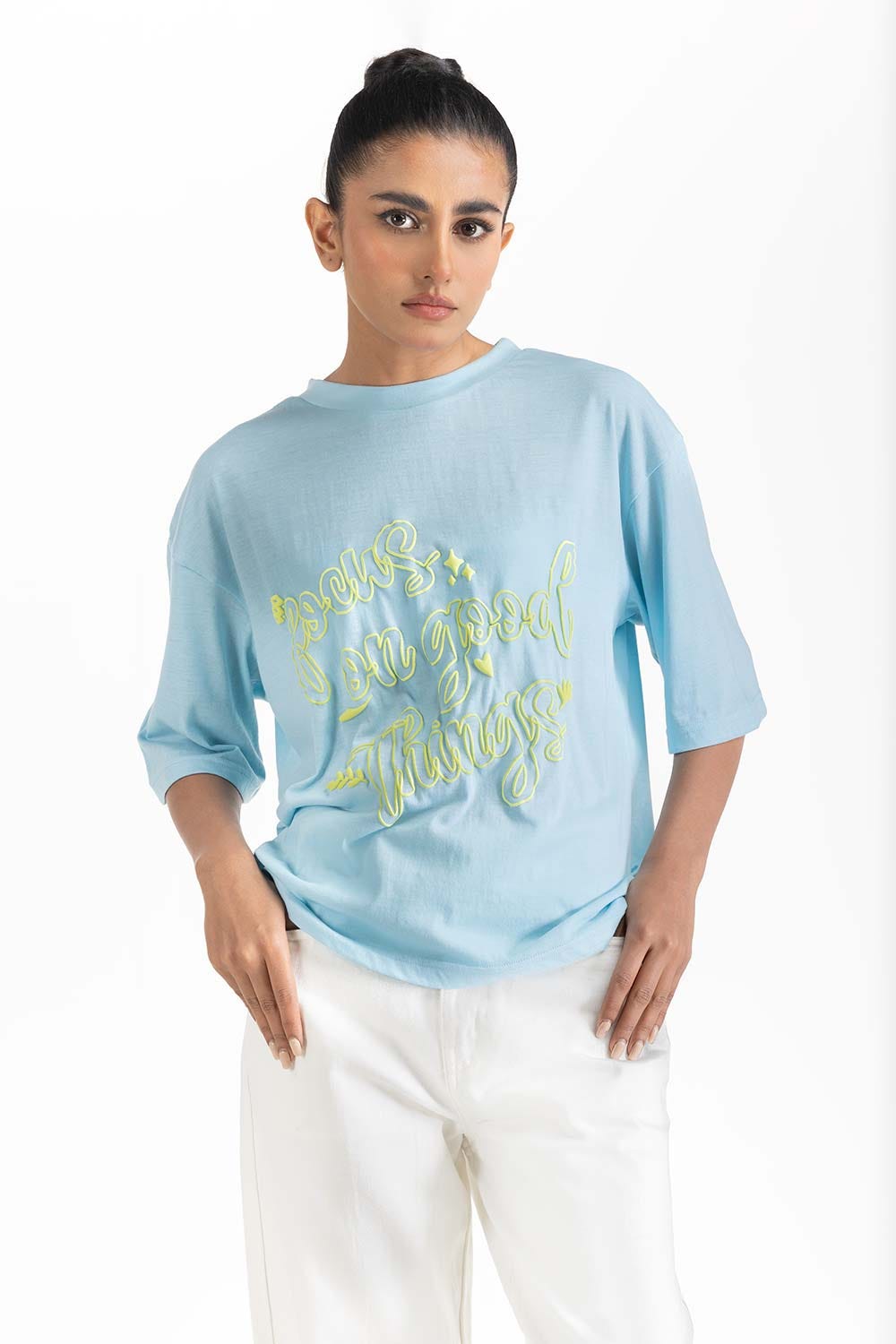 Sky Blue Knit T-Shirt 231-213-025