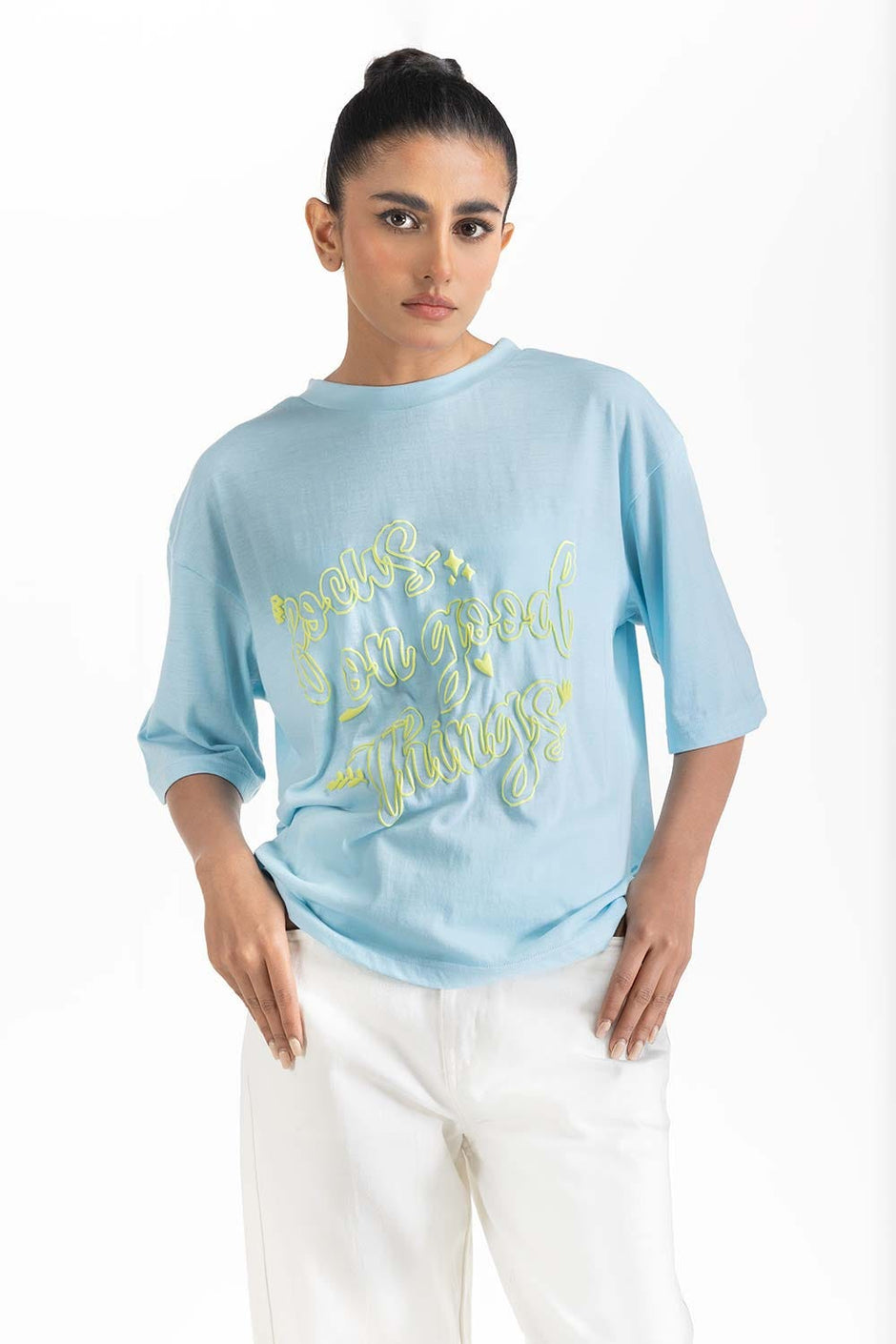 Sky Blue Knit T-Shirt 231-213-025