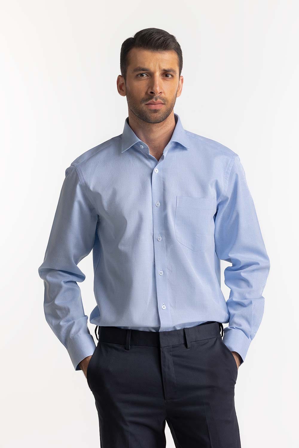 Sky Blue Self Textured Formal Shirt MN-FS-PD24-085