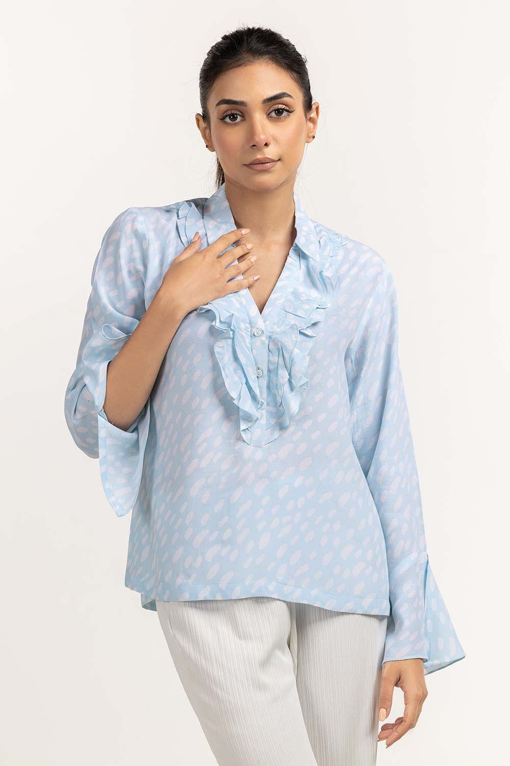 Sky Blue Woven Blouse 231-217-072
