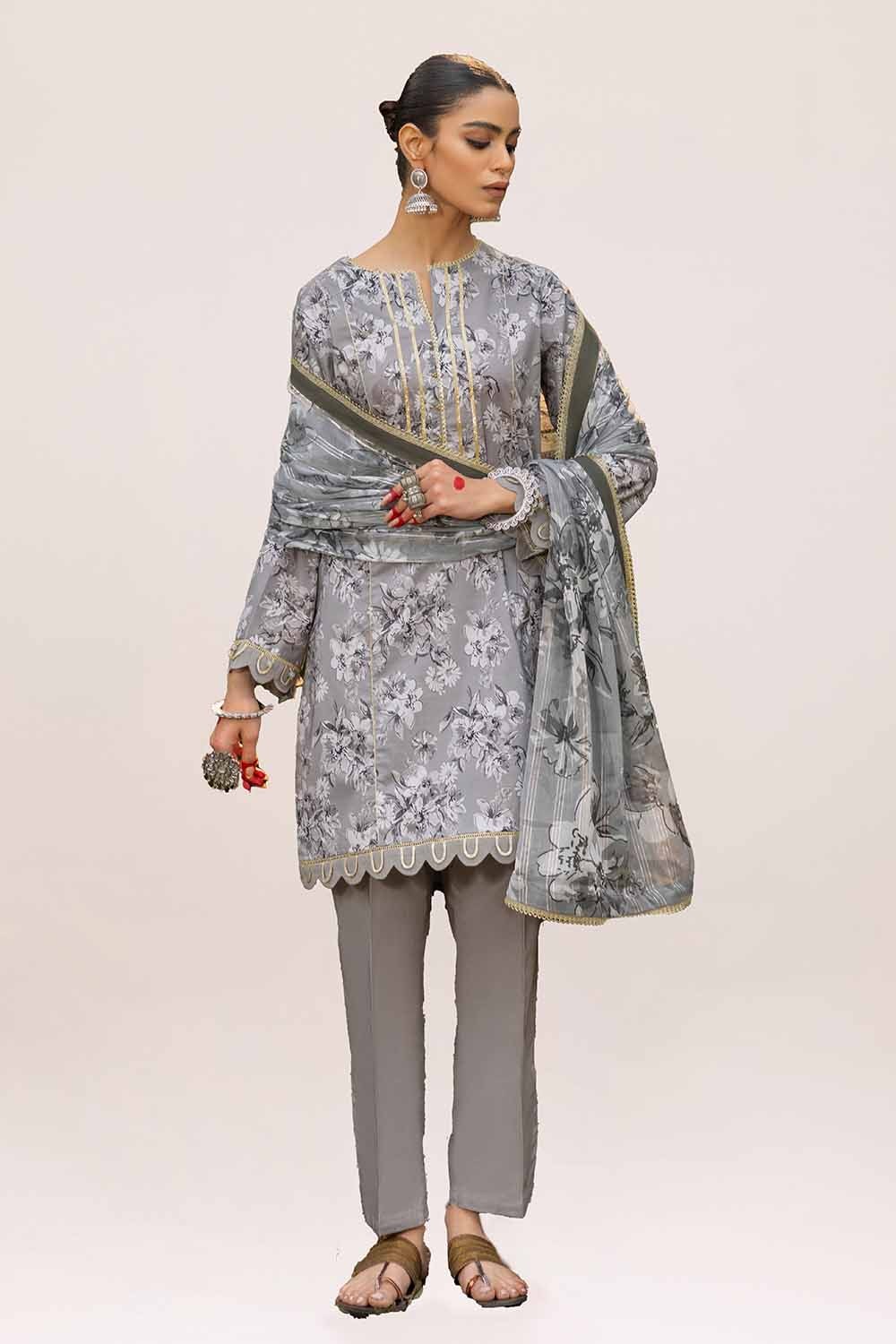 3 Piece Unstitched Printed Lawn Suit with Lurex Chiffon Dupatta SP-42014