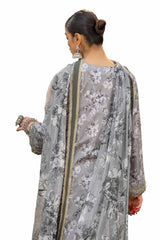 3 Piece Unstitched Printed Lawn Suit with Lurex Chiffon Dupatta SP-42014
