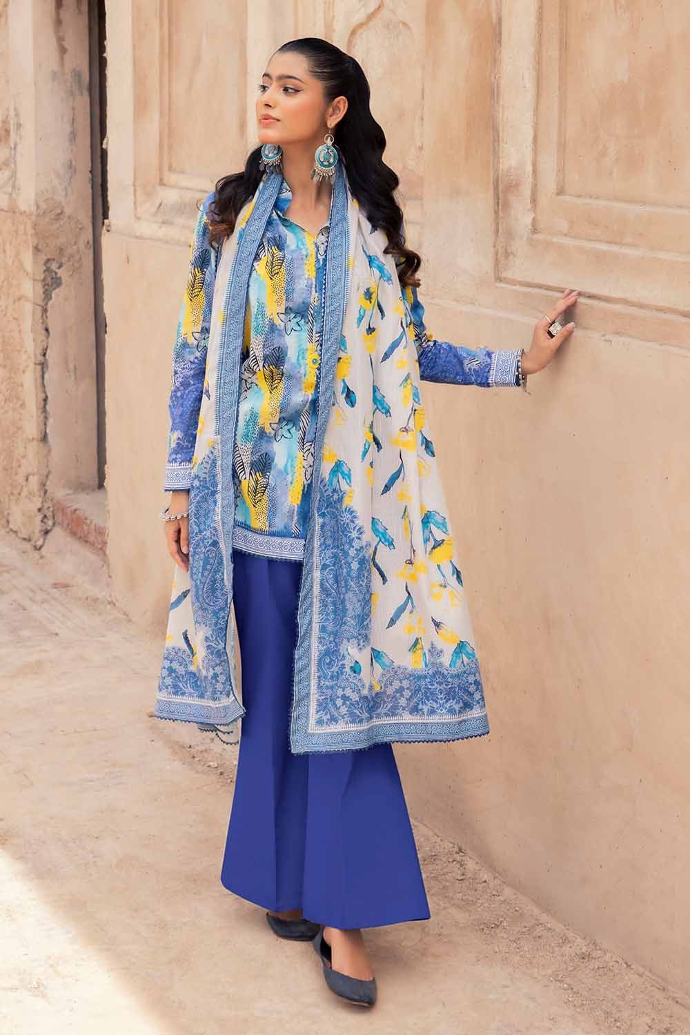 3 Piece Unstitched Printed Lawn Suit with Woven Stripe Dupatta