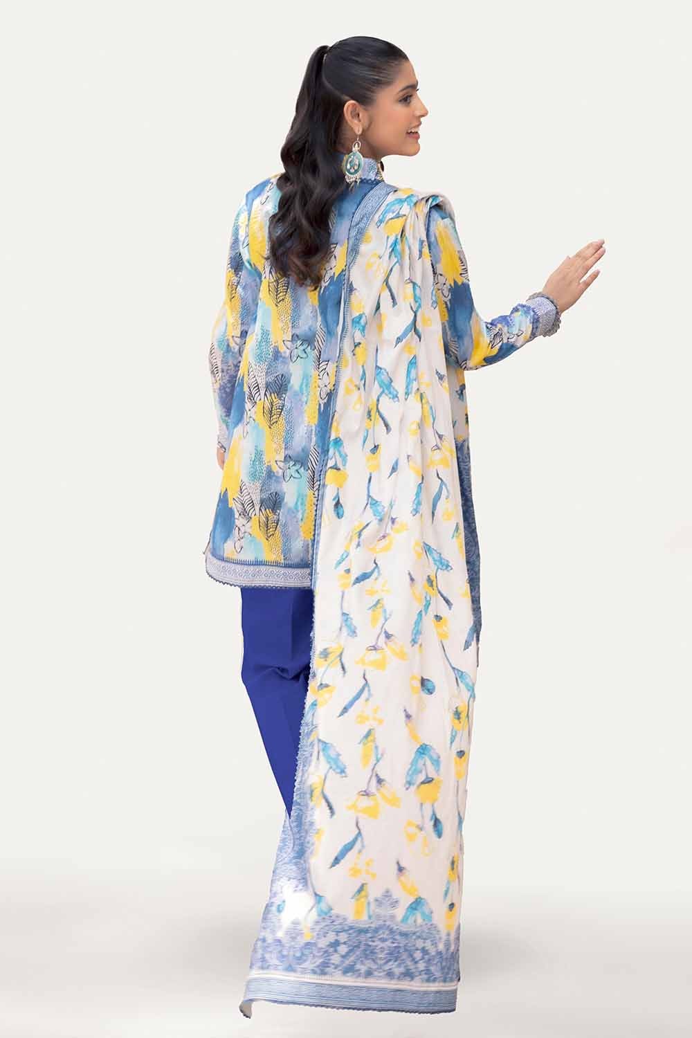 3 Piece Unstitched Printed Lawn Suit with Woven Stripe Dupatta