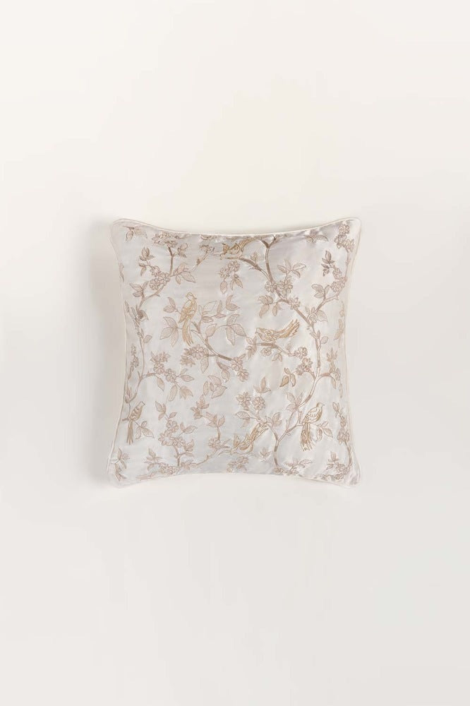 Sparrow Silk Embroidered Cushion Cover