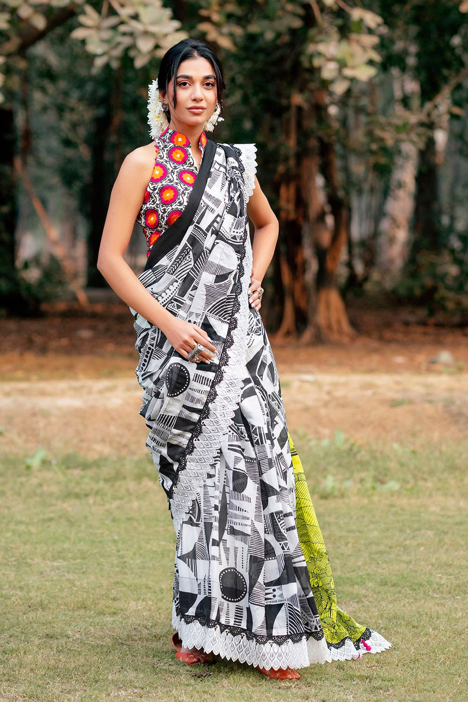 3 Piece Unstitched Denting Lawn Saree