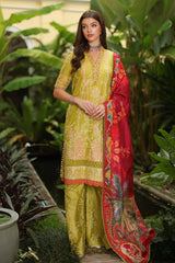 3 Piece Embroidered Lacquer Printed Dobby Unstitched Suit with Digital Printed Silk Dupatta SSM-32016