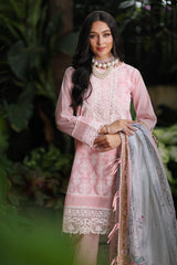 3 Piece Embroidered Paper Cotton Unstitched Suit with Digital Printed Silk Dupatta and Inner SSM-42001
