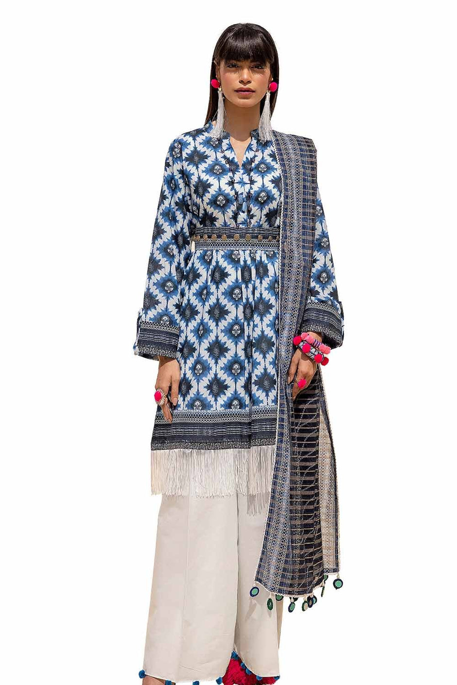 3 Piece Unstitched Printed Lawn Suit with Zari Stripe Dupatta