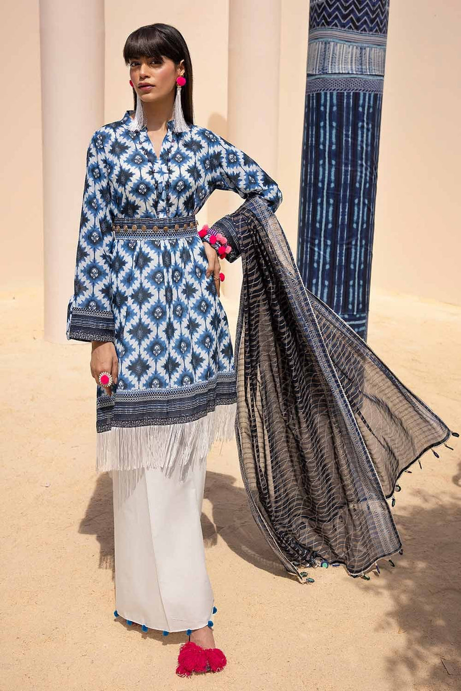 3 Piece Unstitched Printed Lawn Suit with Zari Stripe Dupatta