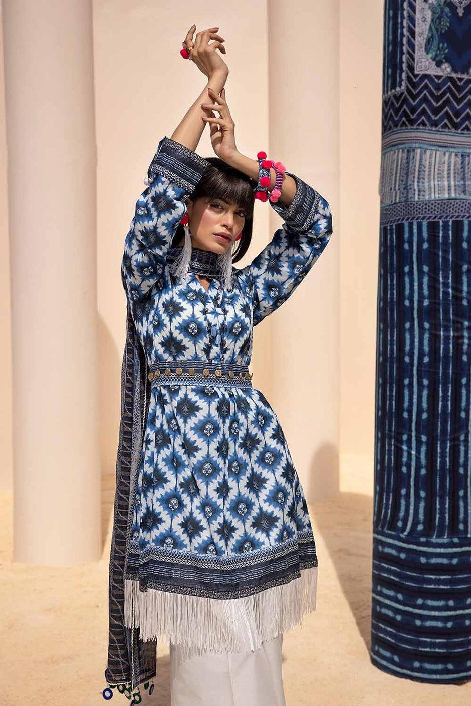 3 Piece Unstitched Printed Lawn Suit with Zari Stripe Dupatta