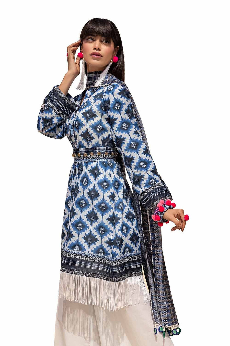 3 Piece Unstitched Printed Lawn Suit with Zari Stripe Dupatta