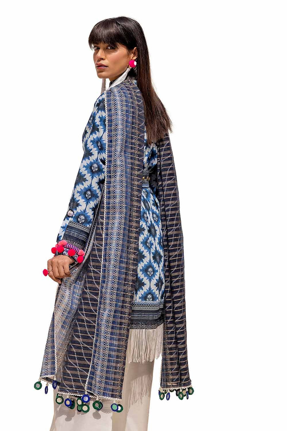 3 Piece Unstitched Printed Lawn Suit with Zari Stripe Dupatta