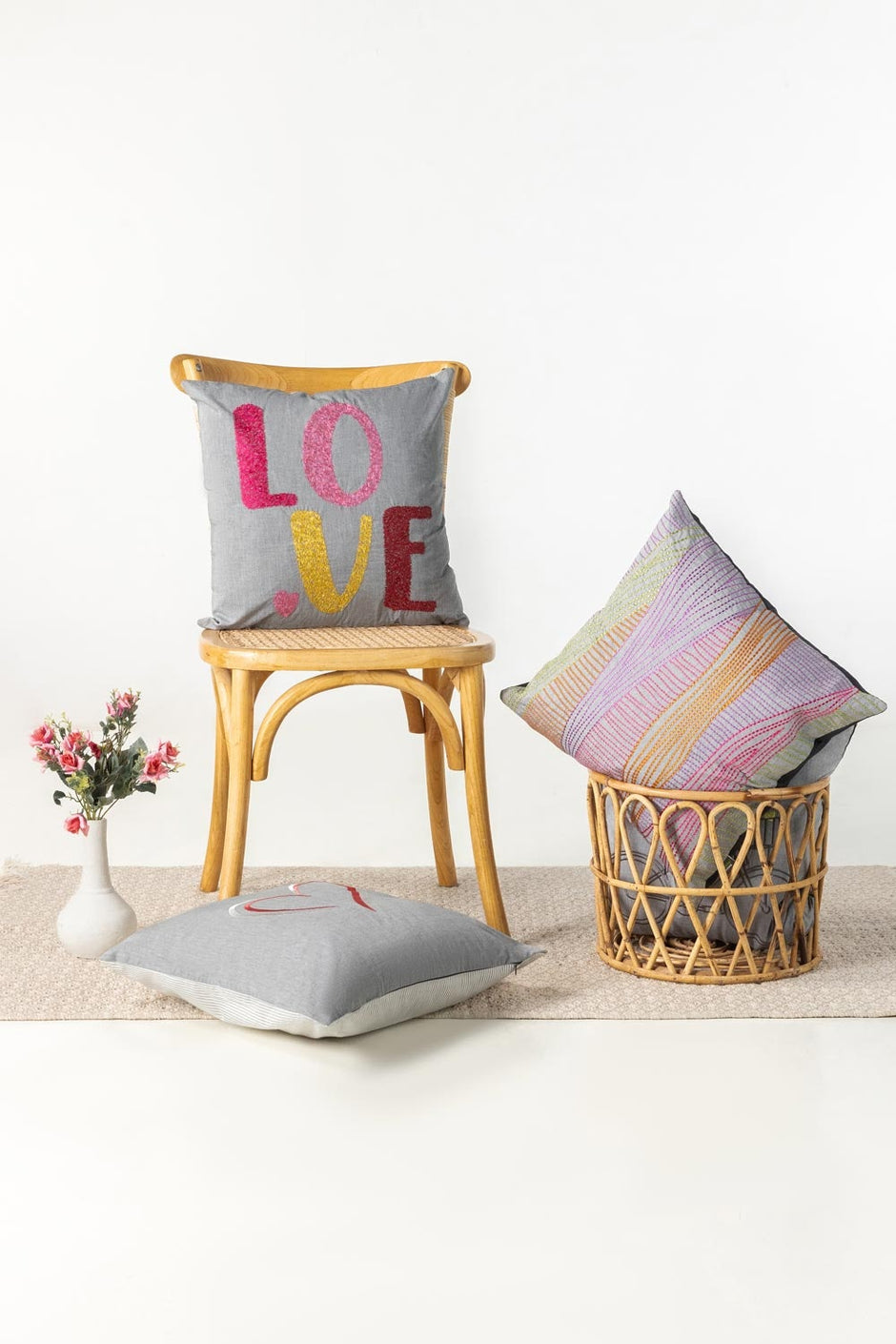 Stitches Embroidered Cushion Cover