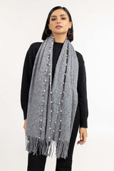 Light Grey Stole With Pearls STOLE-22-05 A
