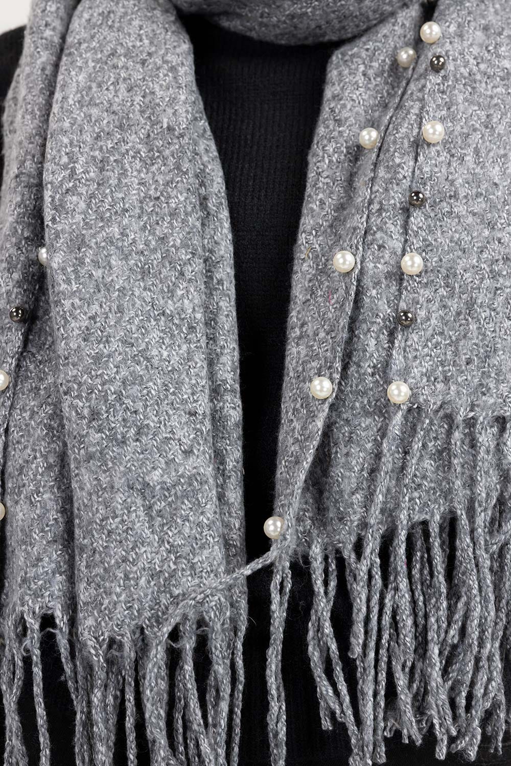 Light Grey Stole With Pearls STOLE-22-05 A