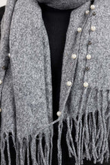 Light Grey Stole With Pearls STOLE-22-05 A