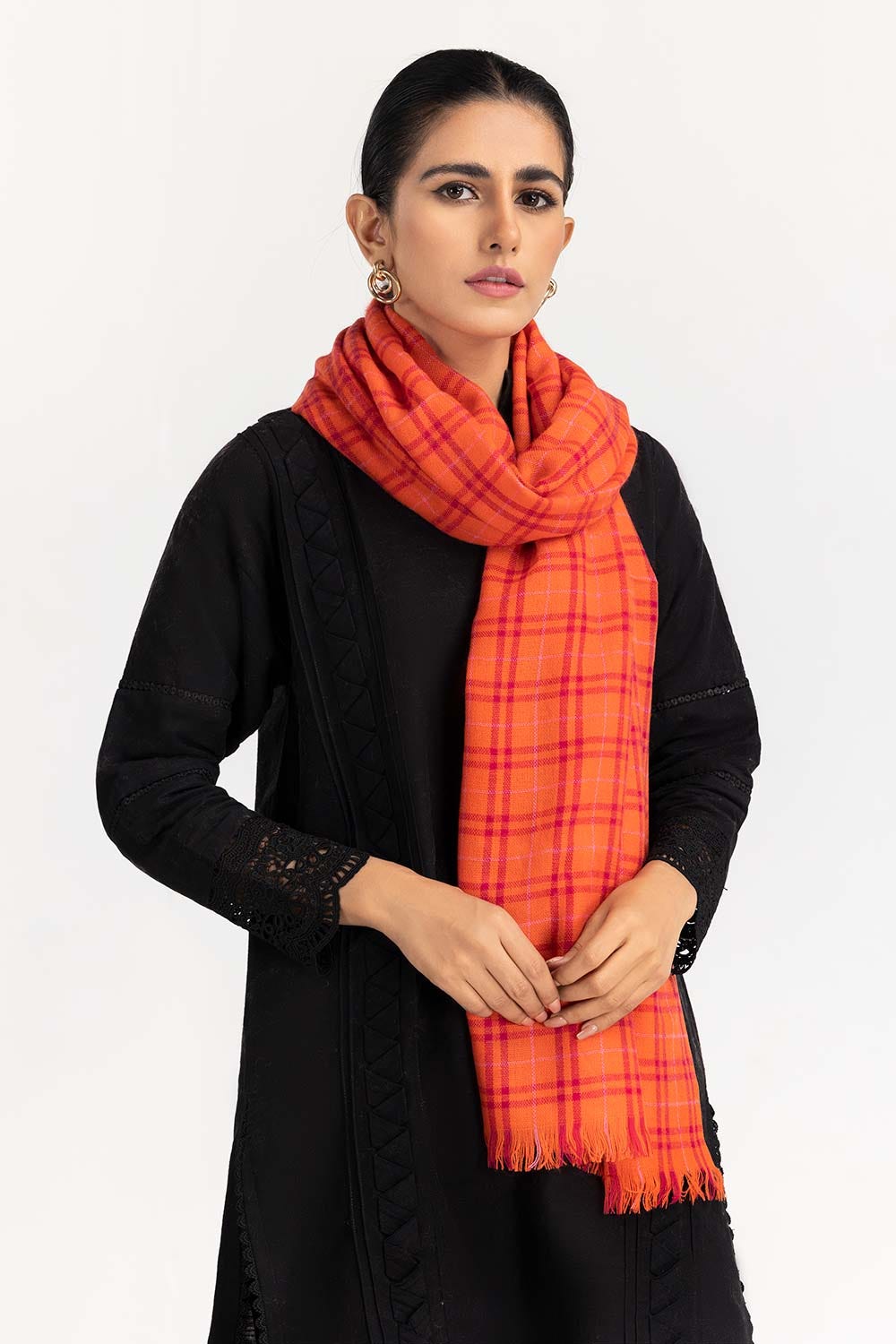 Orange Stole With Checkered Pattern STOLE-22-12 A